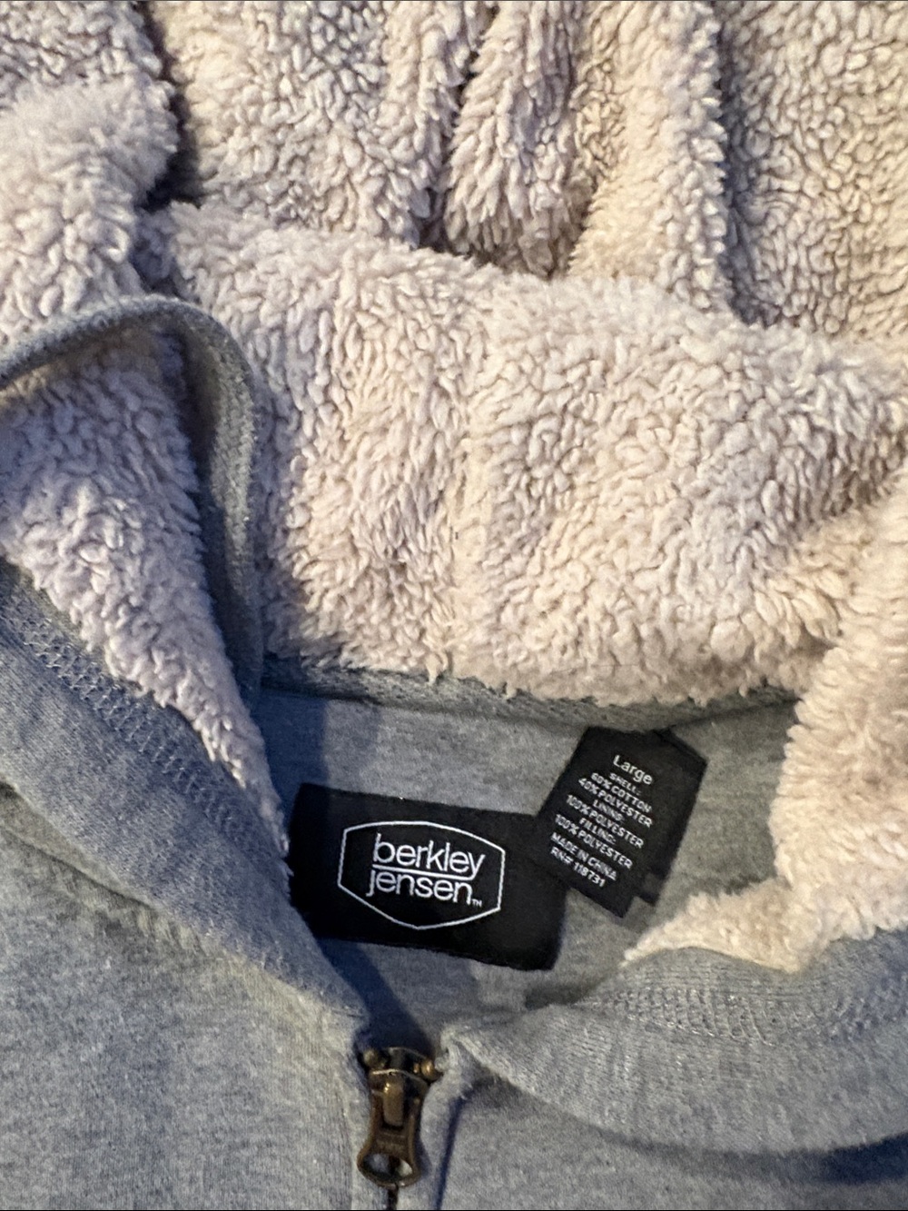 Men's Sherpa-Lined Full-Zip Hoodie - Gray - Picture 3 of 5